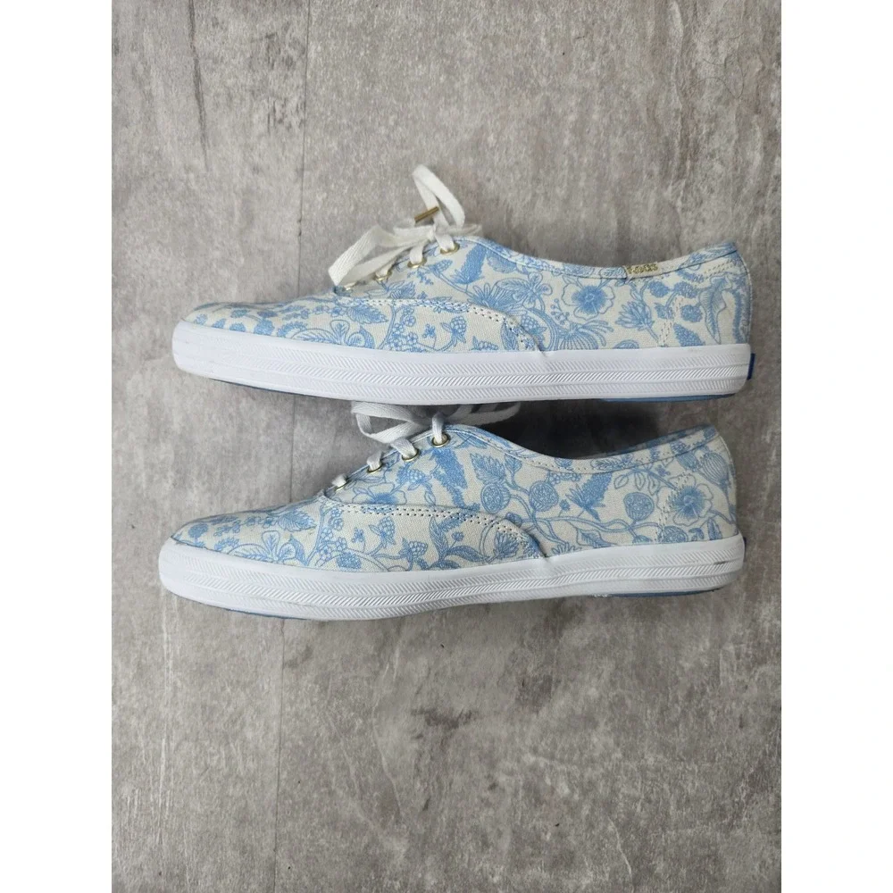 Keds x Rifle Paper Sneakers 6 Blue Floral Canvas Lace Up Shoes Cottage Coquette